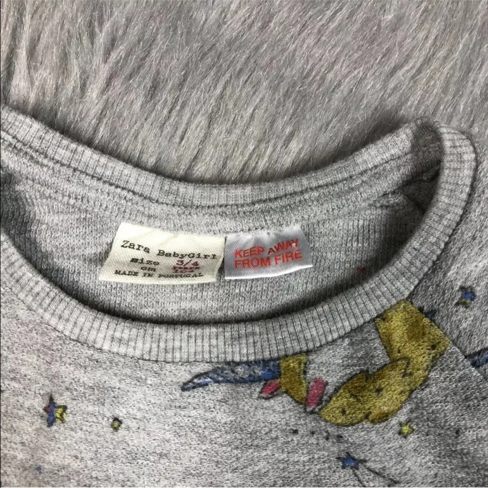 Zara Baby Girls Size 3/4 Gray Unicorn Dress
